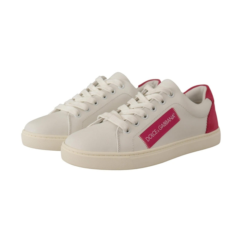 Dolce & Gabbana White Pink Leather Low Top Sneakers Womens Shoes