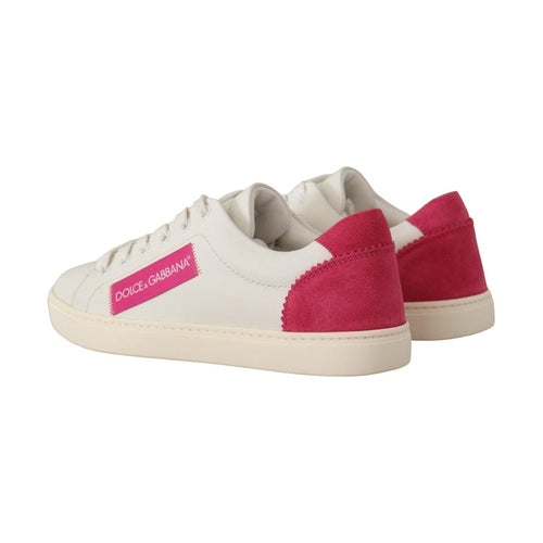 Dolce & Gabbana White Pink Leather Low Top Sneakers Womens Shoes