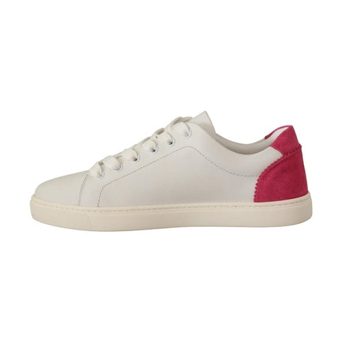 Dolce & Gabbana White Pink Leather Low Top Sneakers Womens Shoes