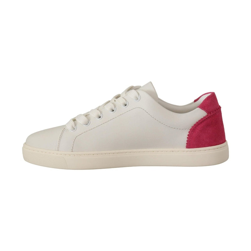 Dolce & Gabbana White Pink Leather Low Top Sneakers Womens Shoes