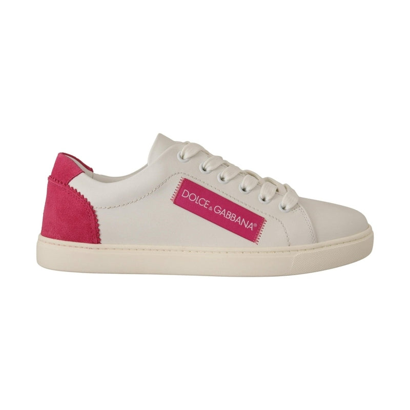 Dolce & Gabbana White Pink Leather Low Top Sneakers Womens Shoes