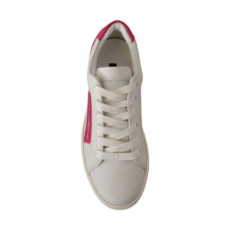 Dolce & Gabbana White Pink Leather Low Top Sneakers Womens Shoes