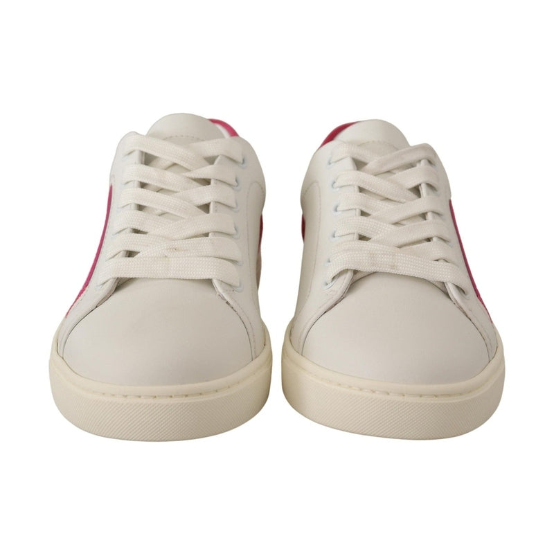 Dolce & Gabbana White Pink Leather Low Top Sneakers Womens Shoes