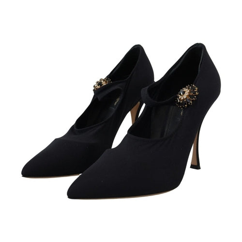 Dolce & Gabbana Black Socks Stretch Crystal Pumps Shoes