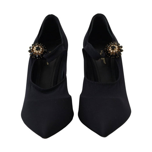 Dolce & Gabbana Black Socks Stretch Crystal Pumps Shoes
