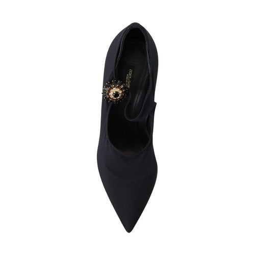 Dolce & Gabbana Black Socks Stretch Crystal Pumps Shoes