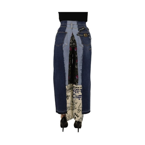 Dolce & Gabbana Multicolor Patchwork DG Fashion Wide Leg Denim Pant
