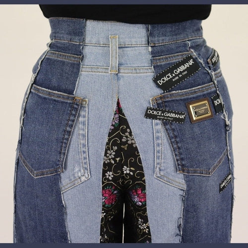 Dolce & Gabbana Multicolor Patchwork DG Fashion Wide Leg Denim Pant