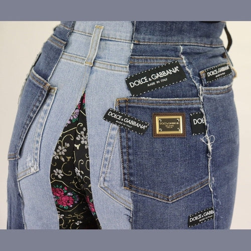 Dolce & Gabbana Multicolor Patchwork DG Fashion Wide Leg Denim Pant