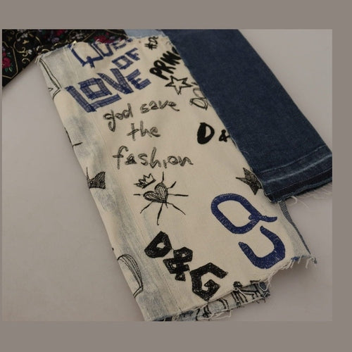 Dolce & Gabbana Multicolor Patchwork DG Fashion Wide Leg Denim Pant