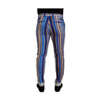 Dolce & Gabbana Blue Striped Silk Cotton Slim Trousers Pants