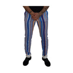 Dolce & Gabbana Blue Striped Silk Cotton Slim Trousers Pants