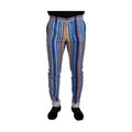 Dolce & Gabbana Blue Striped Silk Cotton Slim Trousers Pants