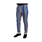 Dolce & Gabbana Blue Striped Silk Cotton Slim Trousers Pants