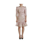 Dolce & Gabbana Pink Jaquard 3/4 Sleeve Sheath Midi Dress