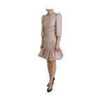 Dolce & Gabbana Pink Jaquard 3/4 Sleeve Sheath Midi Dress