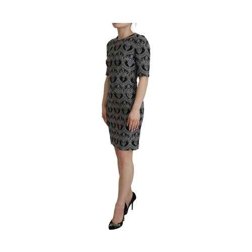 Black Gray Jacquard Sheath Bodycon Dress