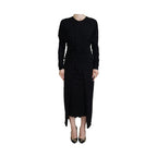 Dolce & Gabbana Black Sheath Midi Gown Wool Wrap Dress