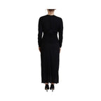 Dolce & Gabbana Black Sheath Midi Gown Wool Wrap Dress