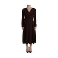 Brown Wrap Long Sleeve Midi Stretch Dress
