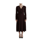 Brown Wrap Long Sleeve Midi Stretch Dress