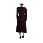 Brown Wrap Long Sleeve Midi Stretch Dress