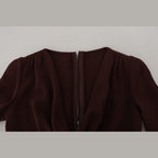 Brown Wrap Long Sleeve Midi Stretch Dress