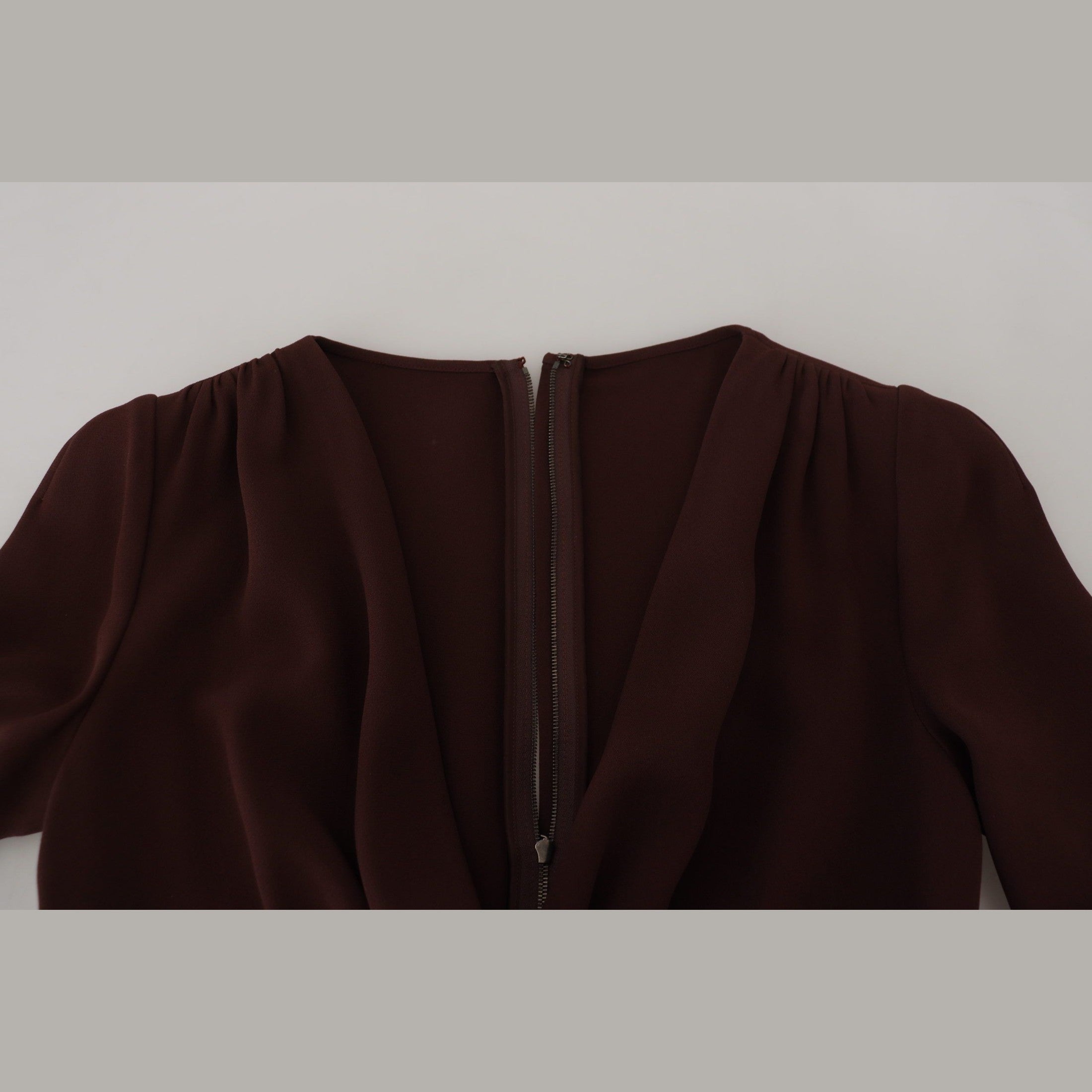 Brown Wrap Long Sleeve Midi Stretch Dress