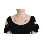 Dolce & Gabbana Black Tank Top Blouse Tassle Cotton Blouse