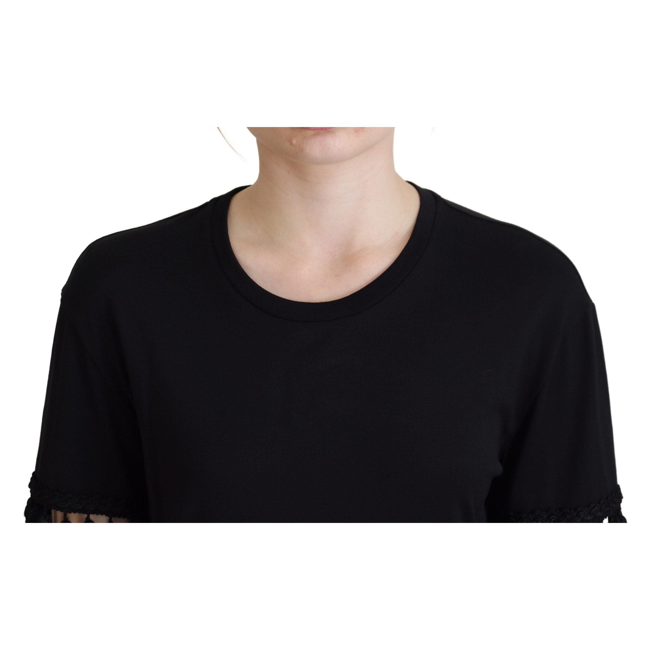 Dolce & Gabbana Black T-shirt Blouse Tassle Cotton Blouse