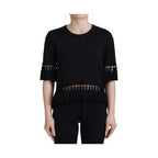Dolce & Gabbana Black T-shirt Blouse Tassle Cotton Blouse