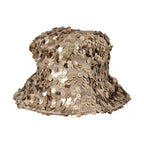 Dolce & Gabbana Gold Silk Sequin Embellished Designer Brim Bucket Hat