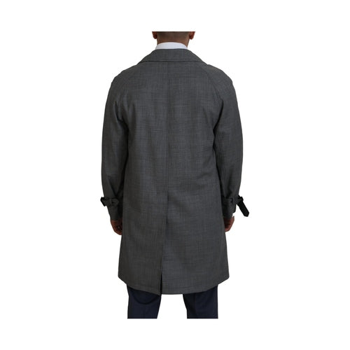 Dolce & Gabbana Gray Wool Plaid Long Trench Coat Jacket Trench Coat Jacket