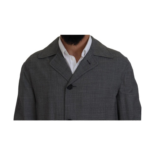 Dolce & Gabbana Gray Wool Plaid Long Trench Coat Jacket Trench Coat Jacket