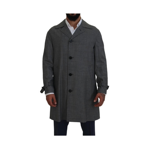 Dolce & Gabbana Gray Wool Plaid Long Trench Coat Jacket Trench Coat Jacket