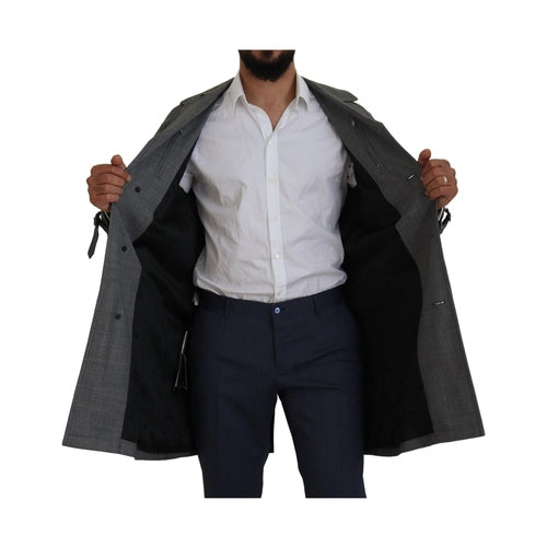 Dolce & Gabbana Gray Wool Plaid Long Trench Coat Jacket Trench Coat Jacket