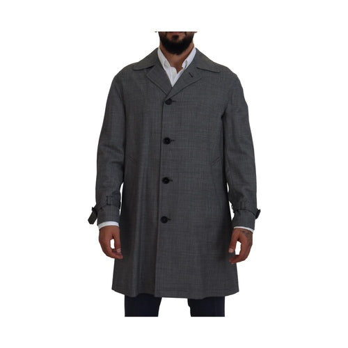 Dolce & Gabbana Gray Wool Plaid Long Trench Coat Jacket Trench Coat Jacket
