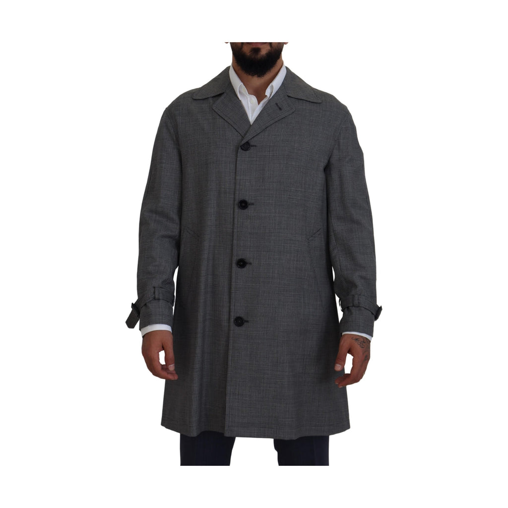 Dolce & Gabbana Gray Wool Plaid Long Trench Coat Jacket Trench Coat Jacket