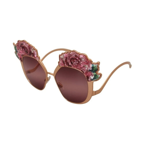 Dolce & Gabbana Pink Gold Rose Sequin Embroidery DG2202 Sunglasses