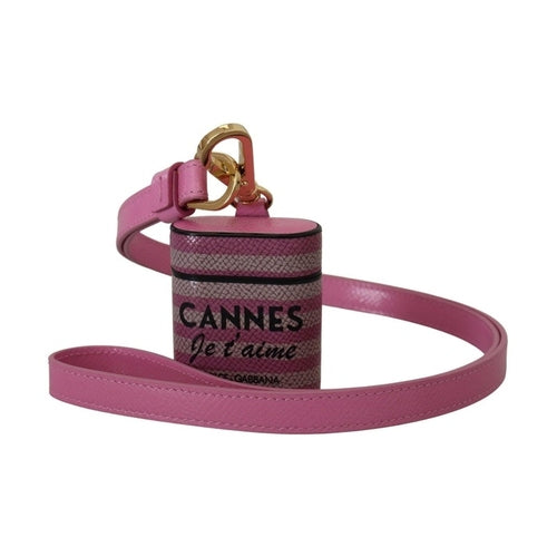 Dolce & Gabbana Pink Black Leather Strap Gold Metal Logo Airpods Case