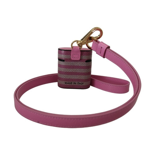 Dolce & Gabbana Pink Black Leather Strap Gold Metal Logo Airpods Case