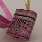 Dolce & Gabbana Pink Black Leather Strap Gold Metal Logo Airpods Case