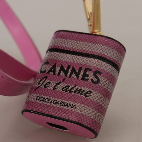 Dolce & Gabbana Pink Black Leather Strap Gold Metal Logo Airpods Case