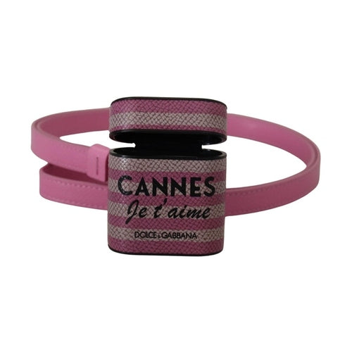 Dolce & Gabbana Pink Black Leather Strap Gold Metal Logo Airpods Case
