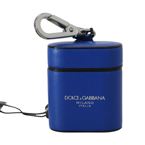 Dolce & Gabbana Blue Leather Silver Metal Logo Airpods Case