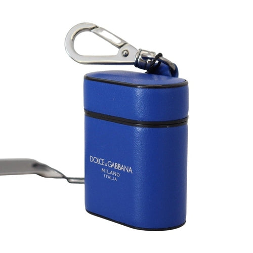 Dolce & Gabbana Blue Leather Silver Metal Logo Airpods Case