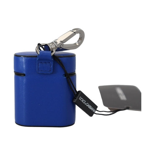 Dolce & Gabbana Blue Leather Silver Metal Logo Airpods Case