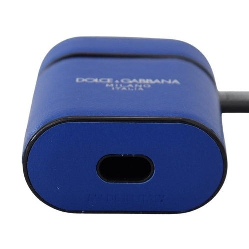 Dolce & Gabbana Blue Leather Silver Metal Logo Airpods Case