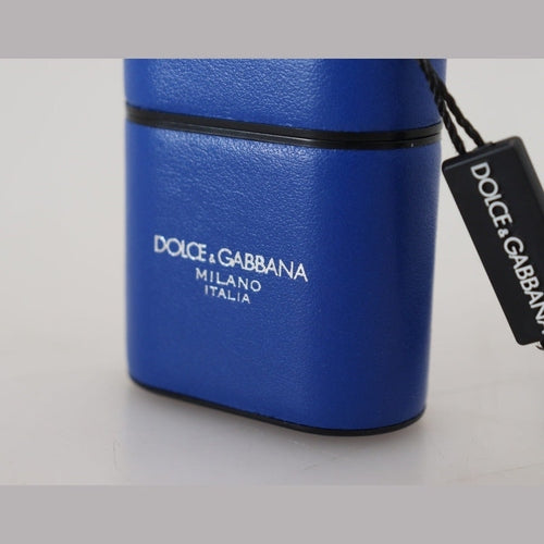 Dolce & Gabbana Blue Leather Silver Metal Logo Airpods Case