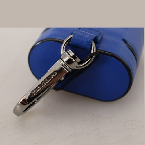 Dolce & Gabbana Blue Leather Silver Metal Logo Airpods Case
